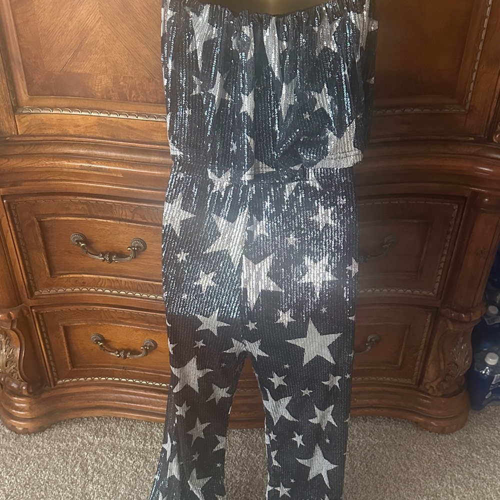 Black & White Star Print Strapless Jumpsuit - Picture 4 of 9